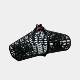 Fangkorb für kleine Tiere Ein schwarzer Kunststoff-Korb mit Gittern und einem konischen Design zur Tierfalle.