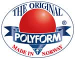 Logo mit rotem Kreis, Polyform, Made in Norway
