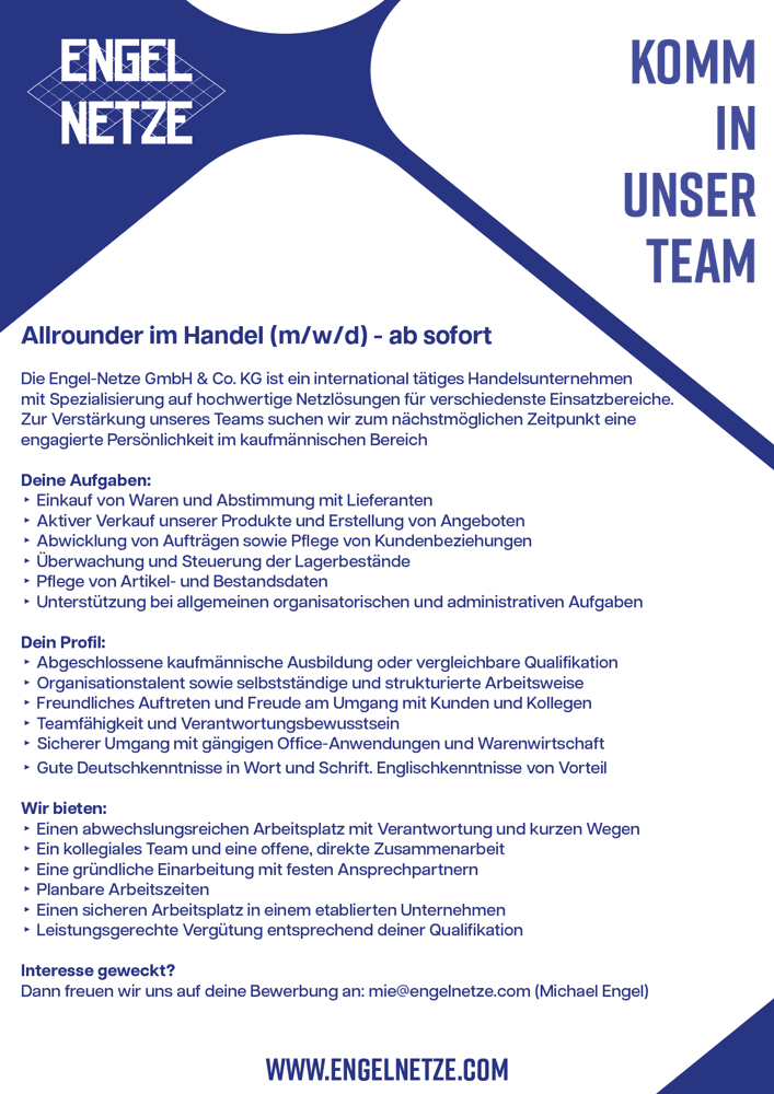 Stellenanzeige Allrounder im Handel (m/w/d) – ab sofort